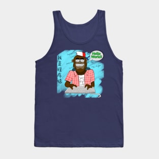 Hello World Programming Coder Hacker Monkey Tank Top